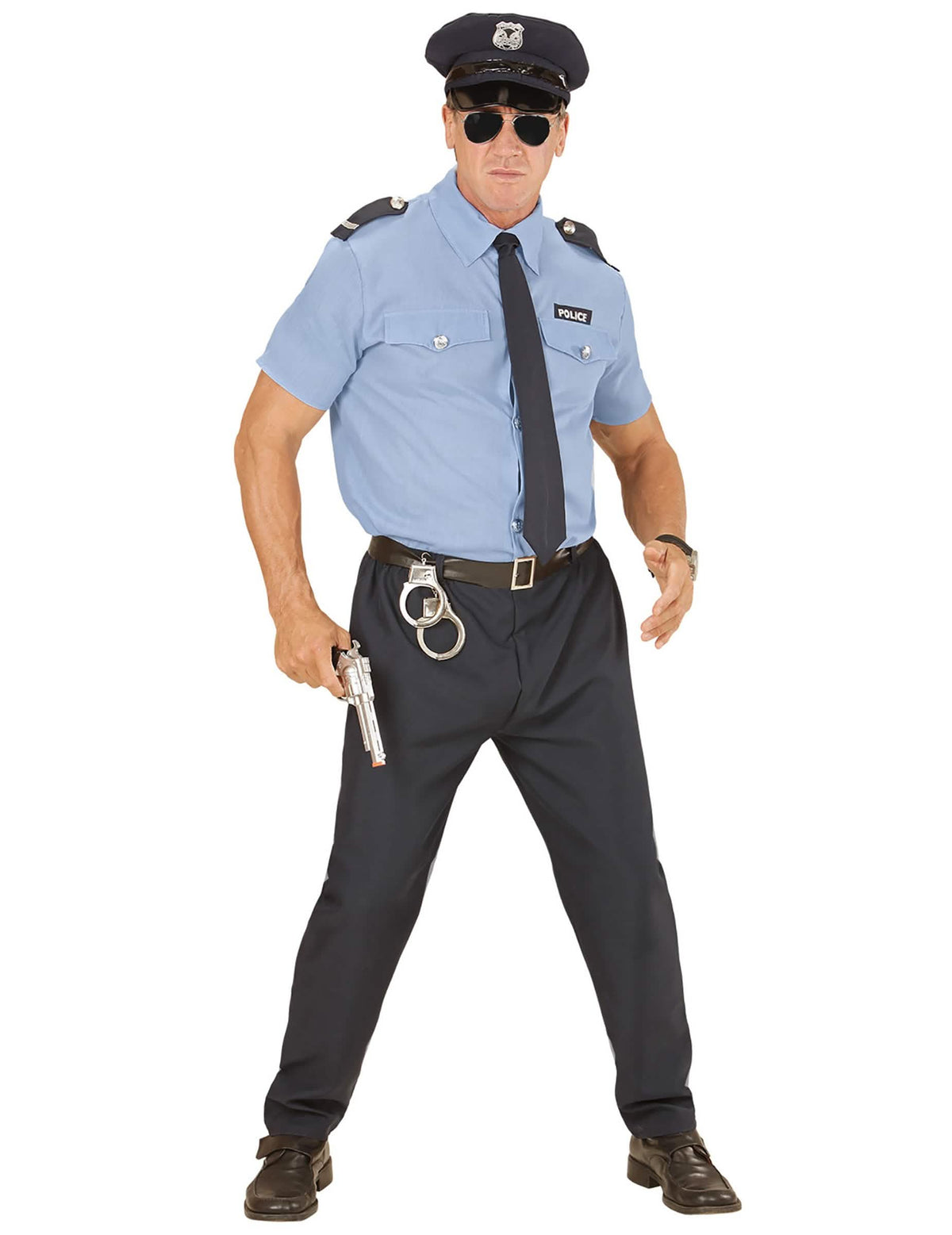 Polizeikostüm für Herren Blau mit Mütze und Krawatte