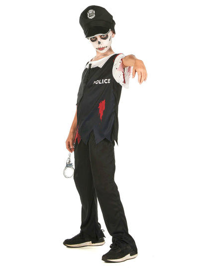 Vue de profil du déguisement de policier zombie pour enfant