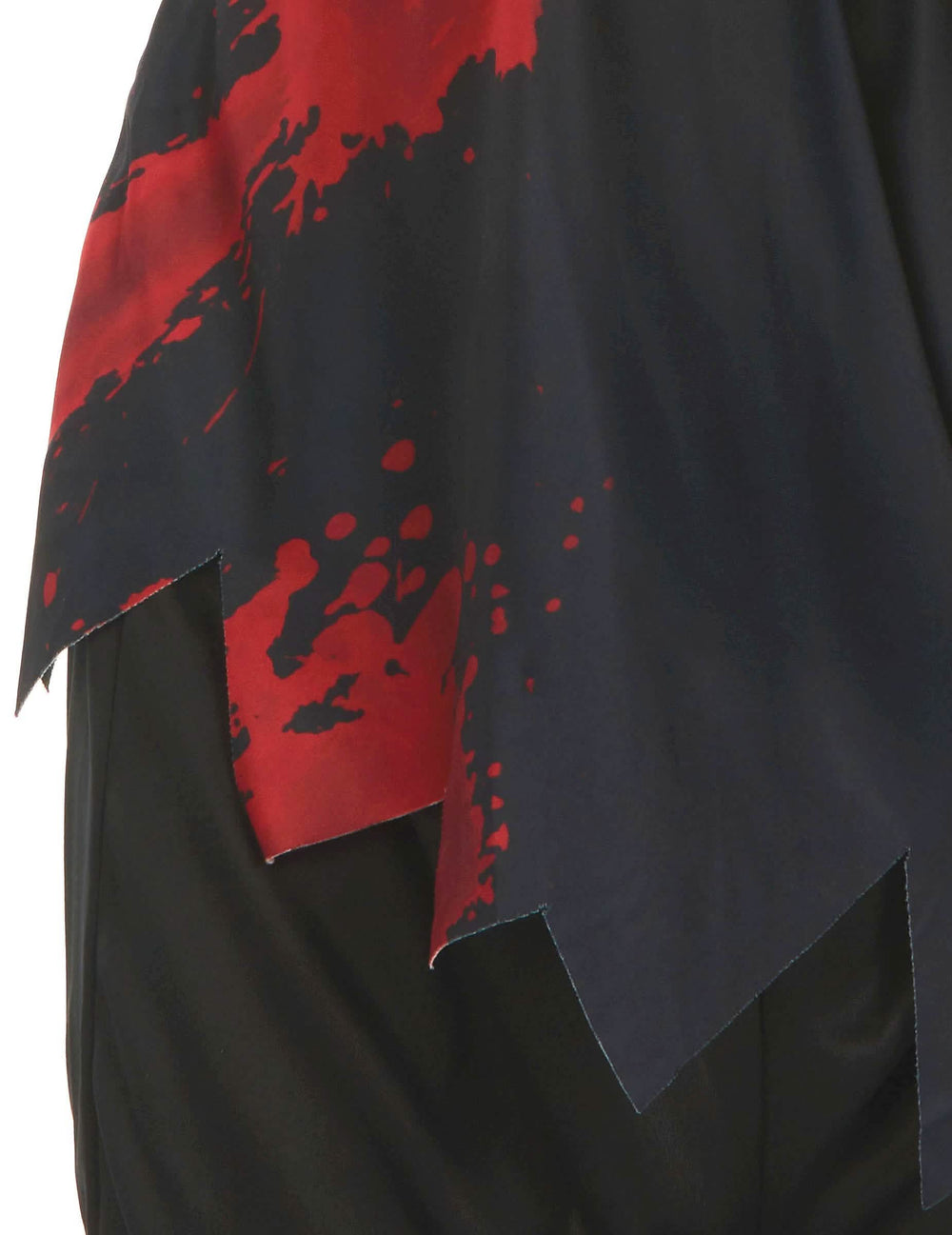 Détail du bas dentelé et des taches de sang du déguisement policier zombie pour enfant