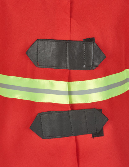 Détail des attaches et de la bande réfléchissante du déguisement de pompier pour enfant