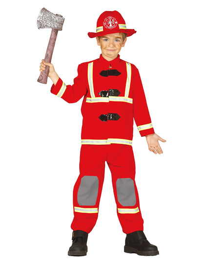 Déguisement de pompier pour enfant rouge avec casque et hache