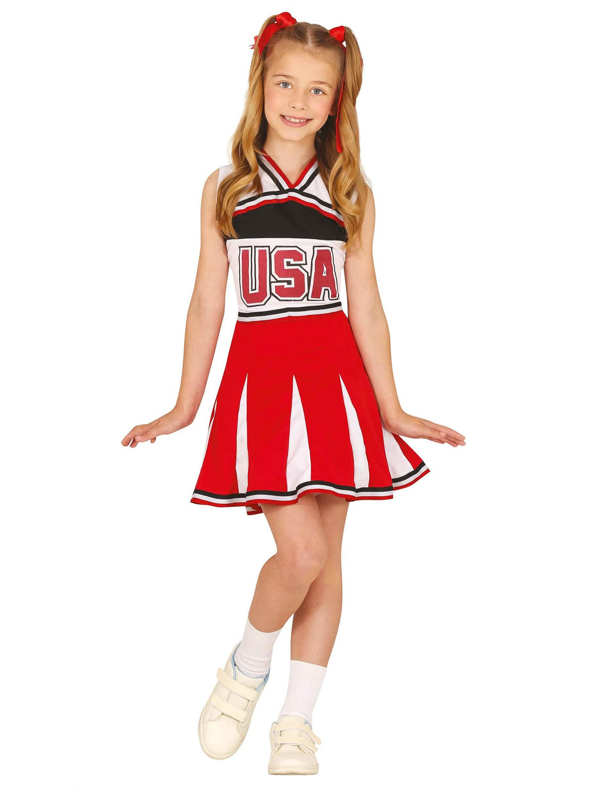 USA-Cheerleader-Kostüm für Mädchen in Rot und Weiß mit USA-Logo