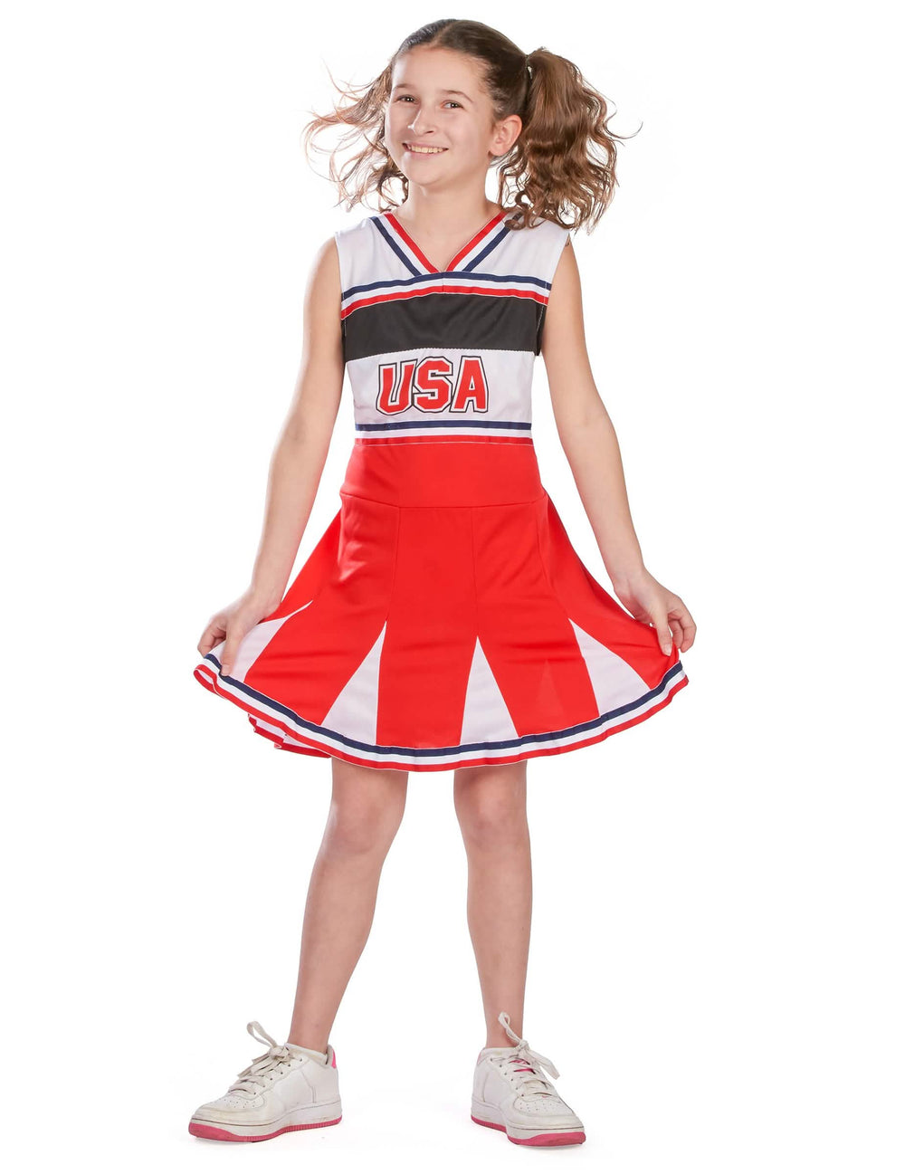 Vorderansicht des Pompom-Girl-Kostüms USA