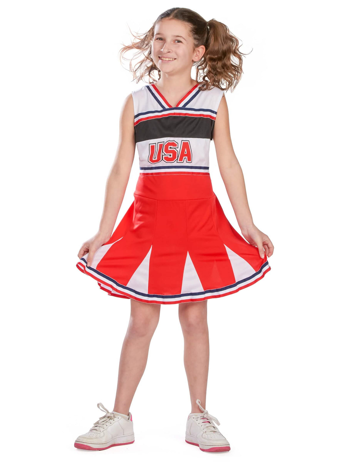 Vorderansicht des Pompom-Girl-Kostüms USA
