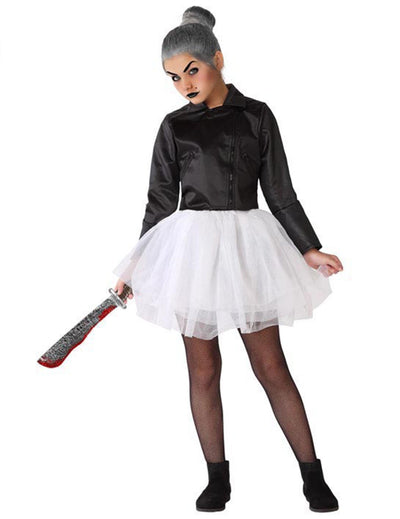 Rock'n'Roll-Puppenkostüm für Mädchen in Schwarz und Weiß mit Jacke und Tutu