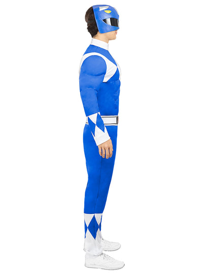Vue de profil du déguisement Power Ranger bleu