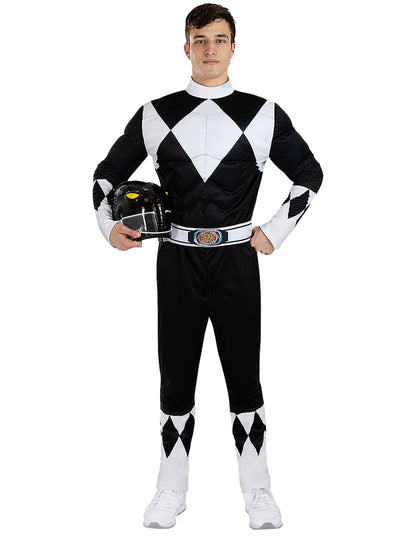Vue de face sans masque du déguisement Power Ranger™ pour adulte noir
