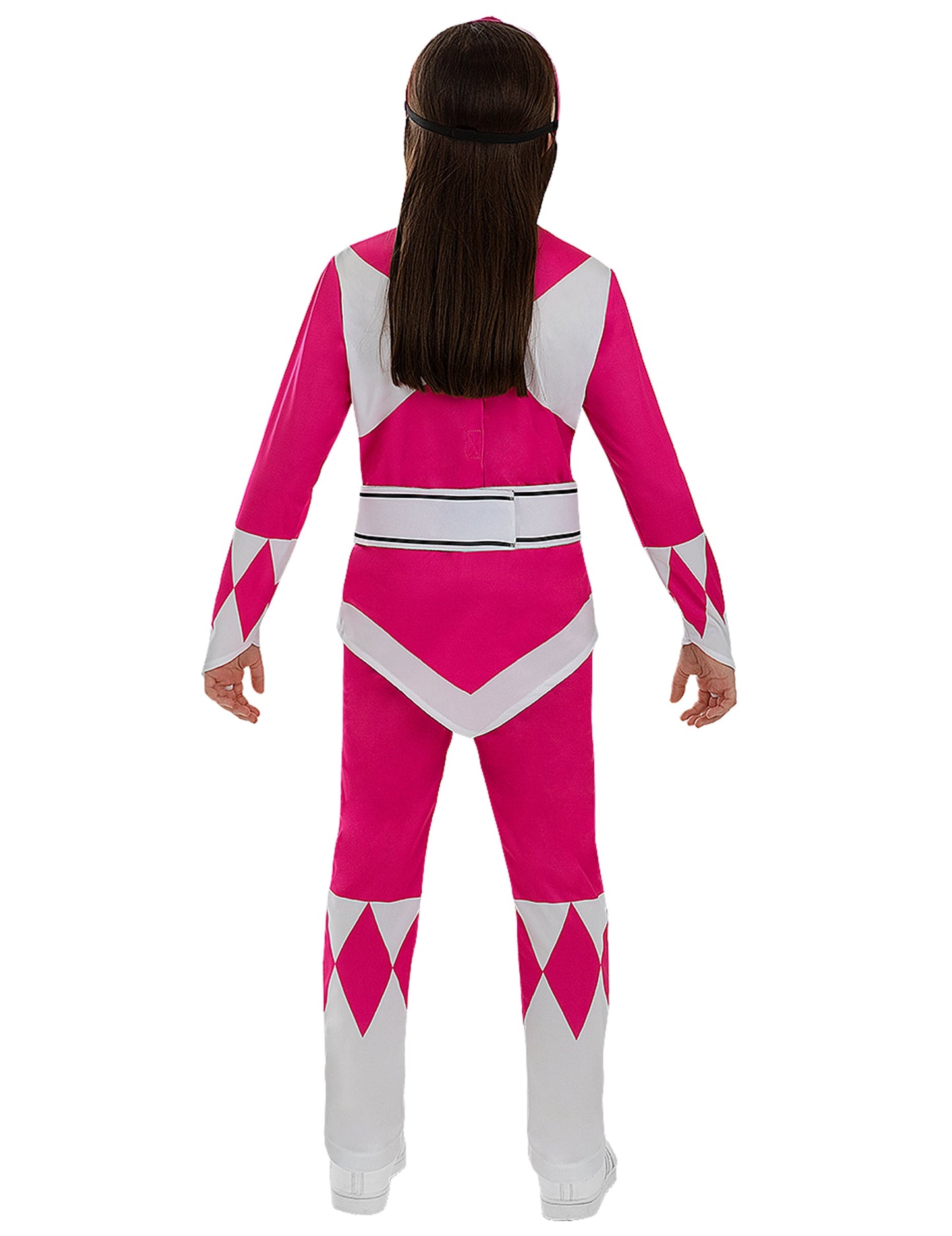 Vue de dos du déguisement Power Ranger pour enfant rose