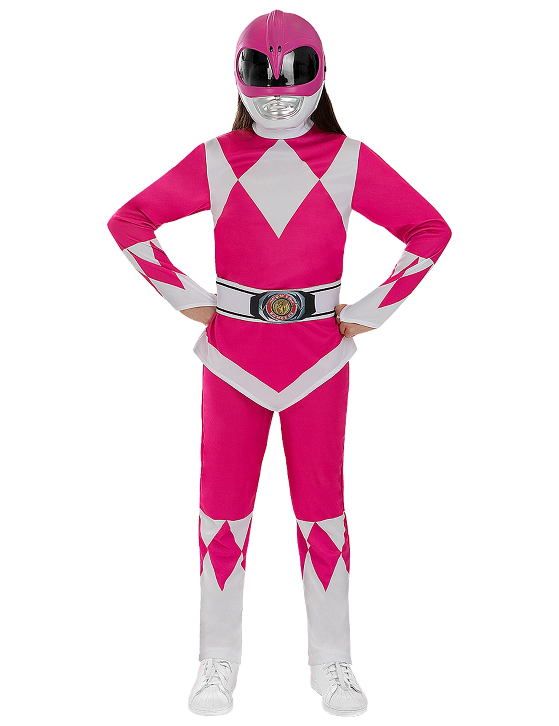 Vue de face du déguisement Power Ranger pour enfant rose