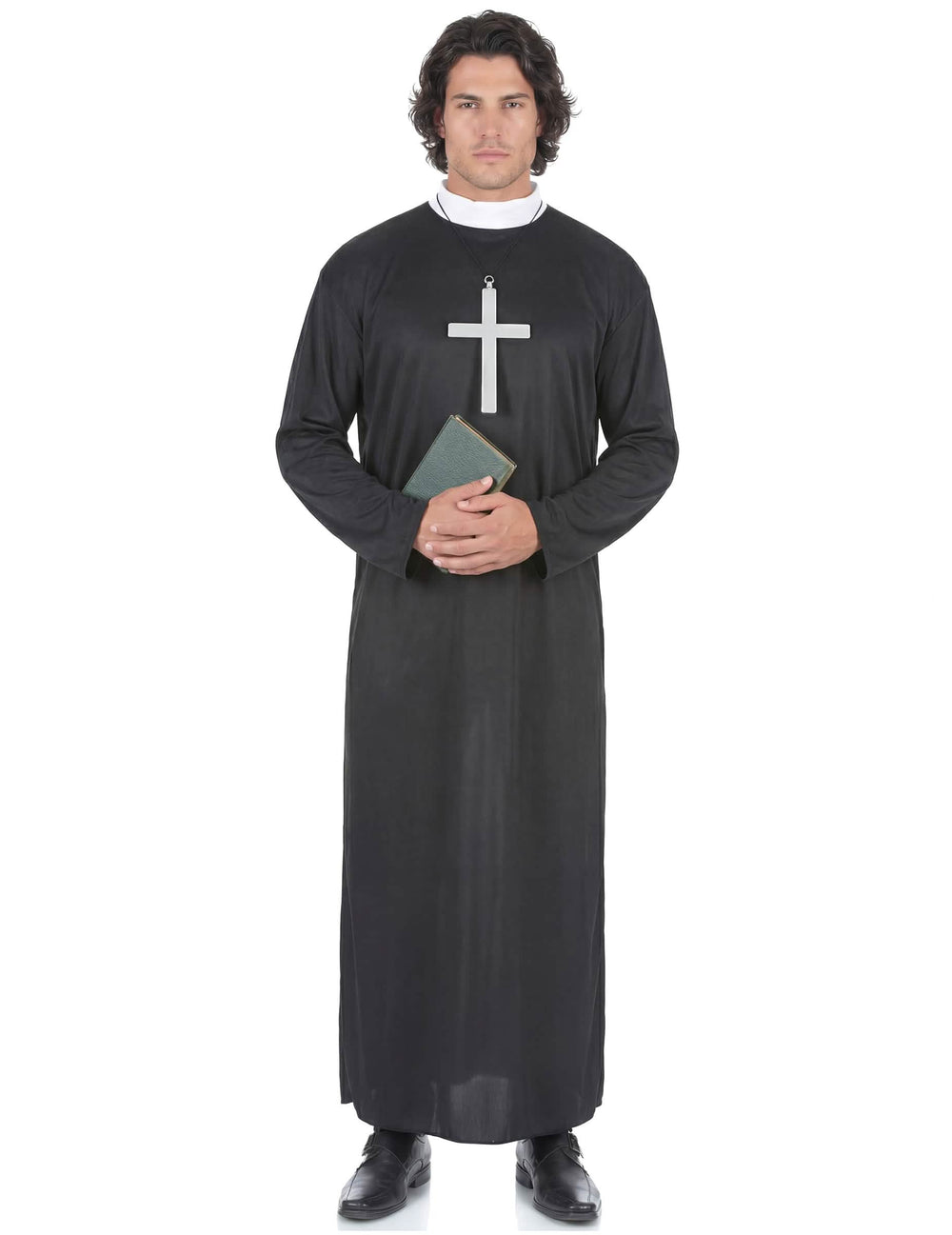 Priesterkostüm für Herren Schwarz mit weißem Kragen und Kreuz