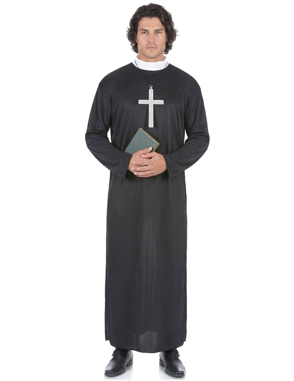 Priesterkostüm für Herren Schwarz mit weißem Kragen und Kreuz