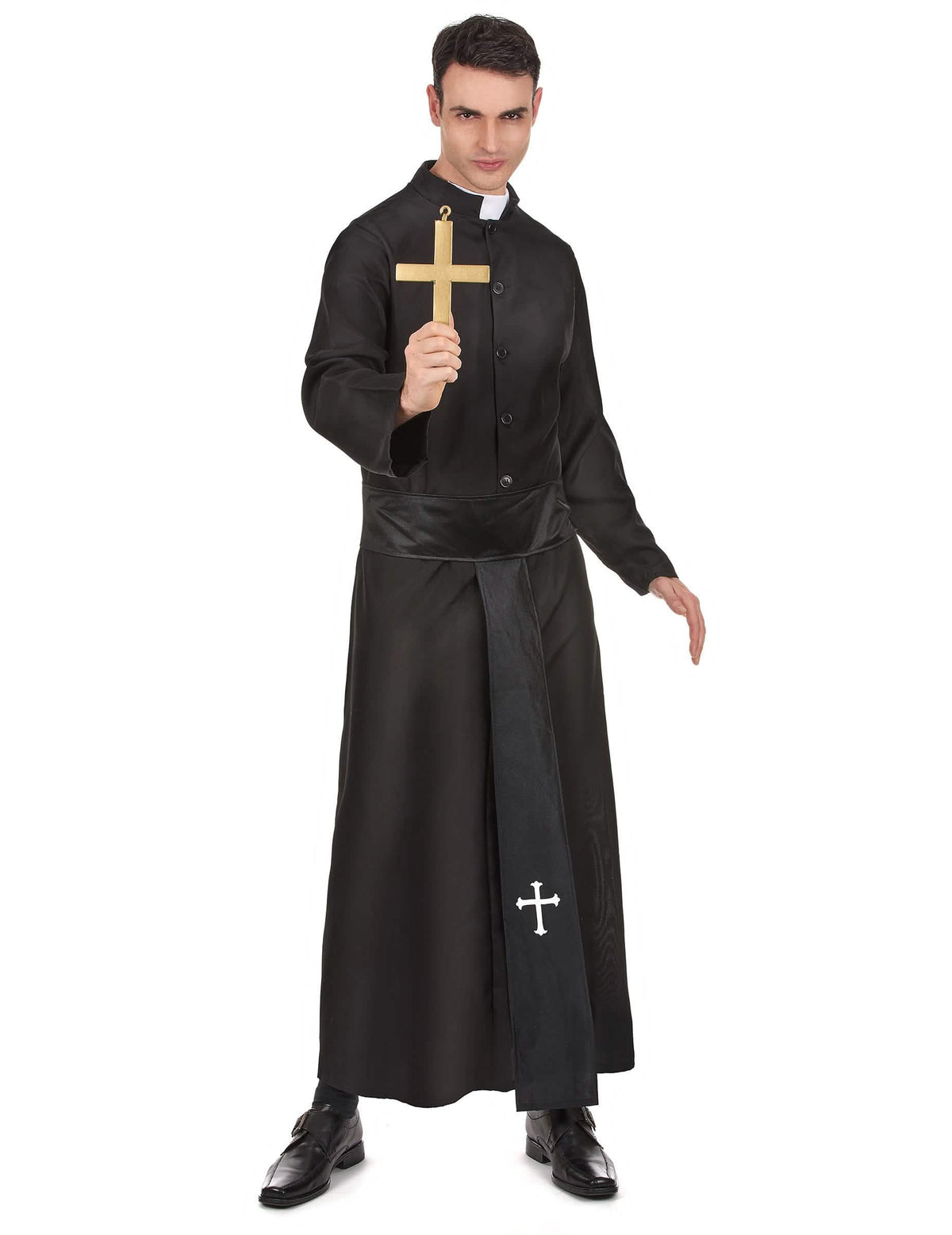 Déguisement de prêtre pour homme noir avec col blanc
