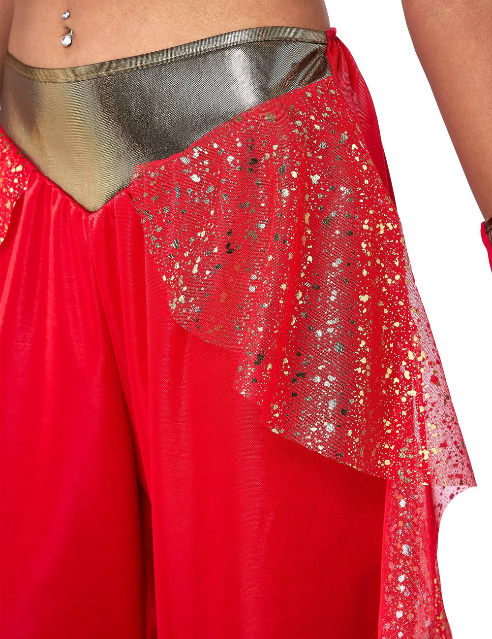 Nahaufnahme der Taille und des glitzernden Tülls des arabischen Prinzessinnenkostüms