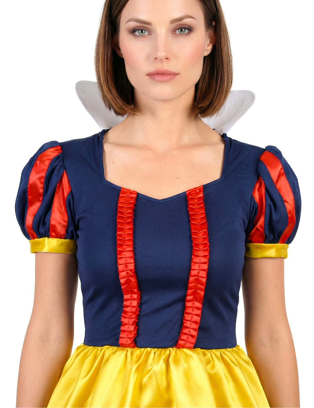 Détail du col blanc montant du déguisement Princesse des 7 Nains
