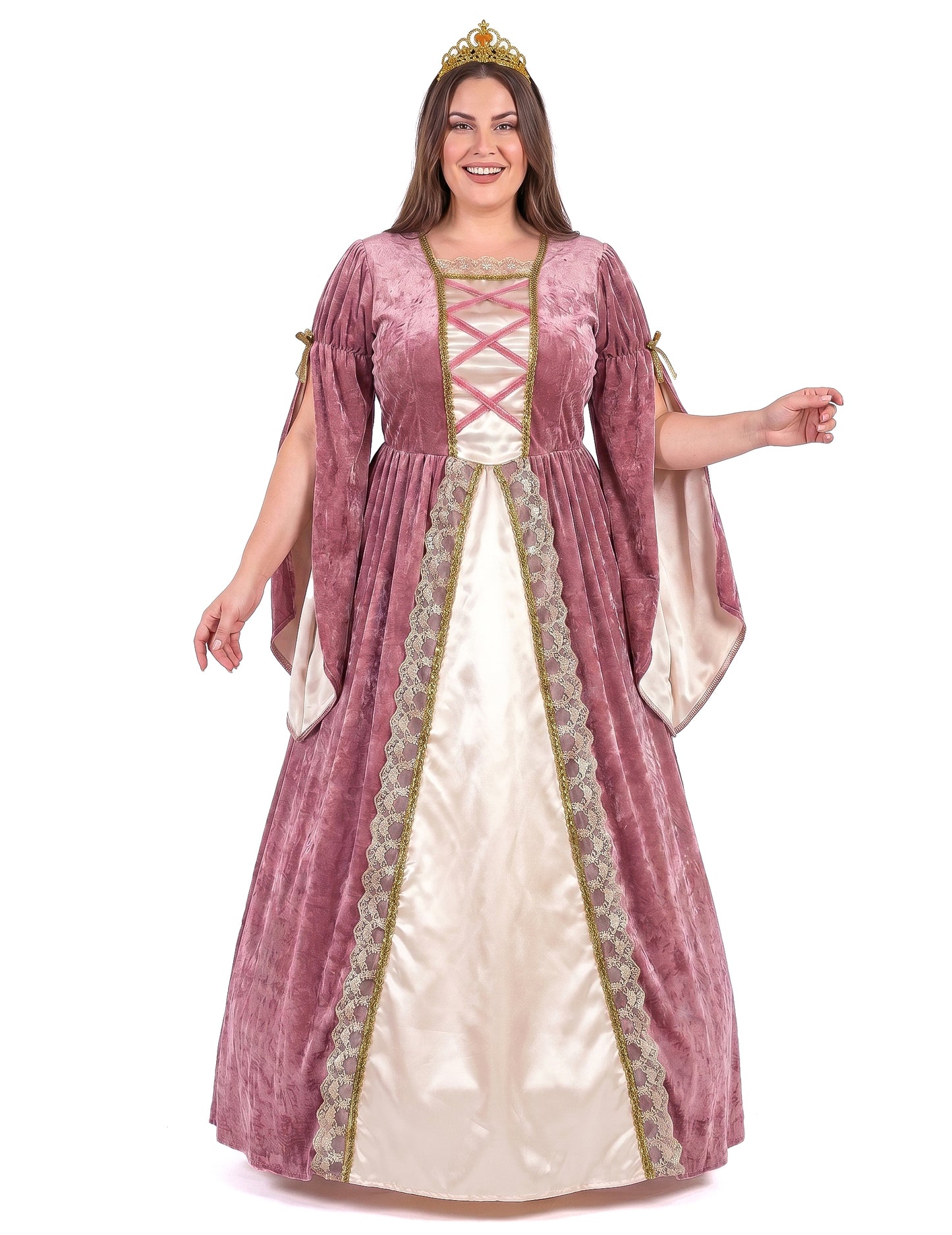 Mittelalterliches Prinzessinnenkostüm Plus Size rosa-weiss für Damen