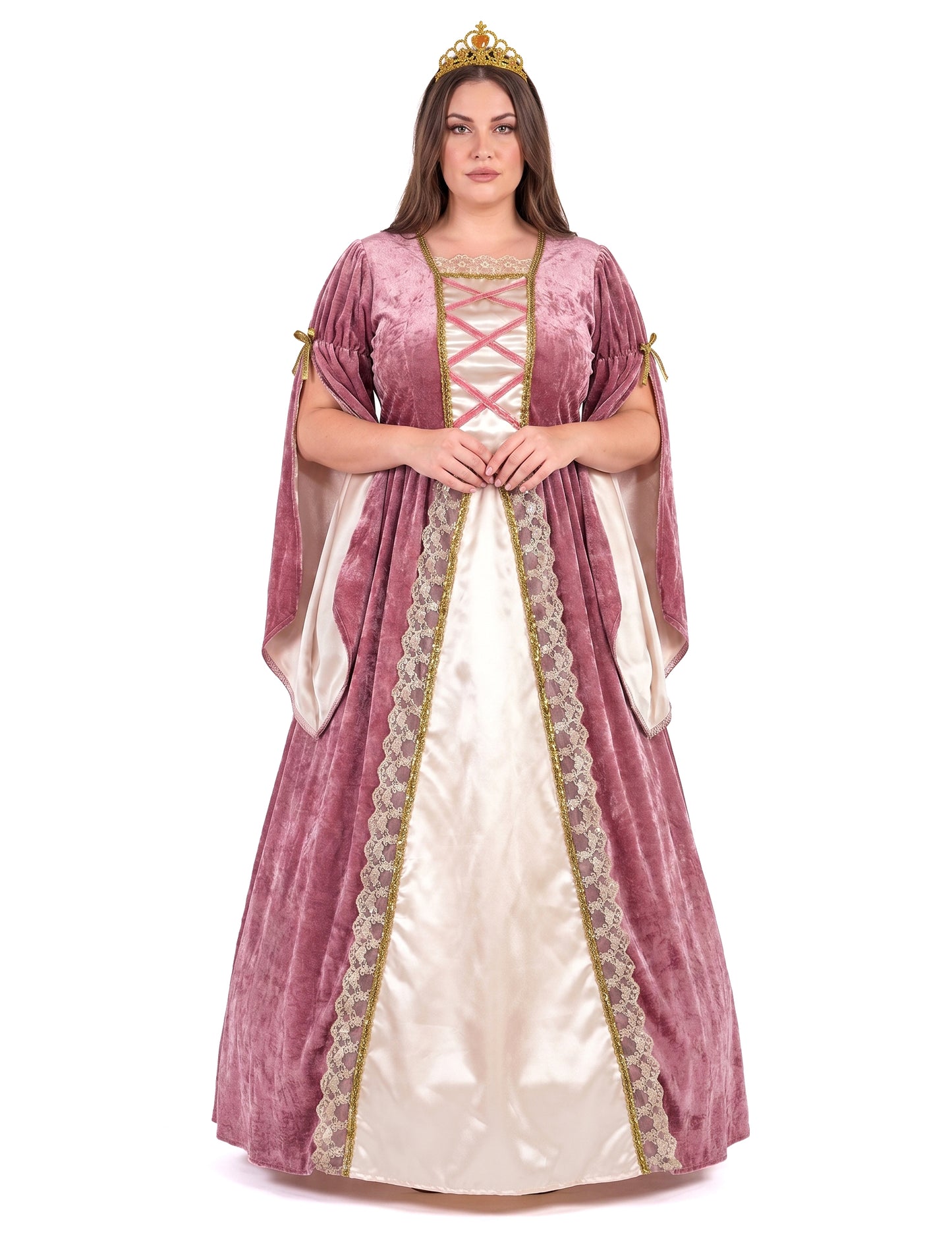Mittelalterliches Prinzessinnenkostüm Plus Size rosa-weiss für Damen