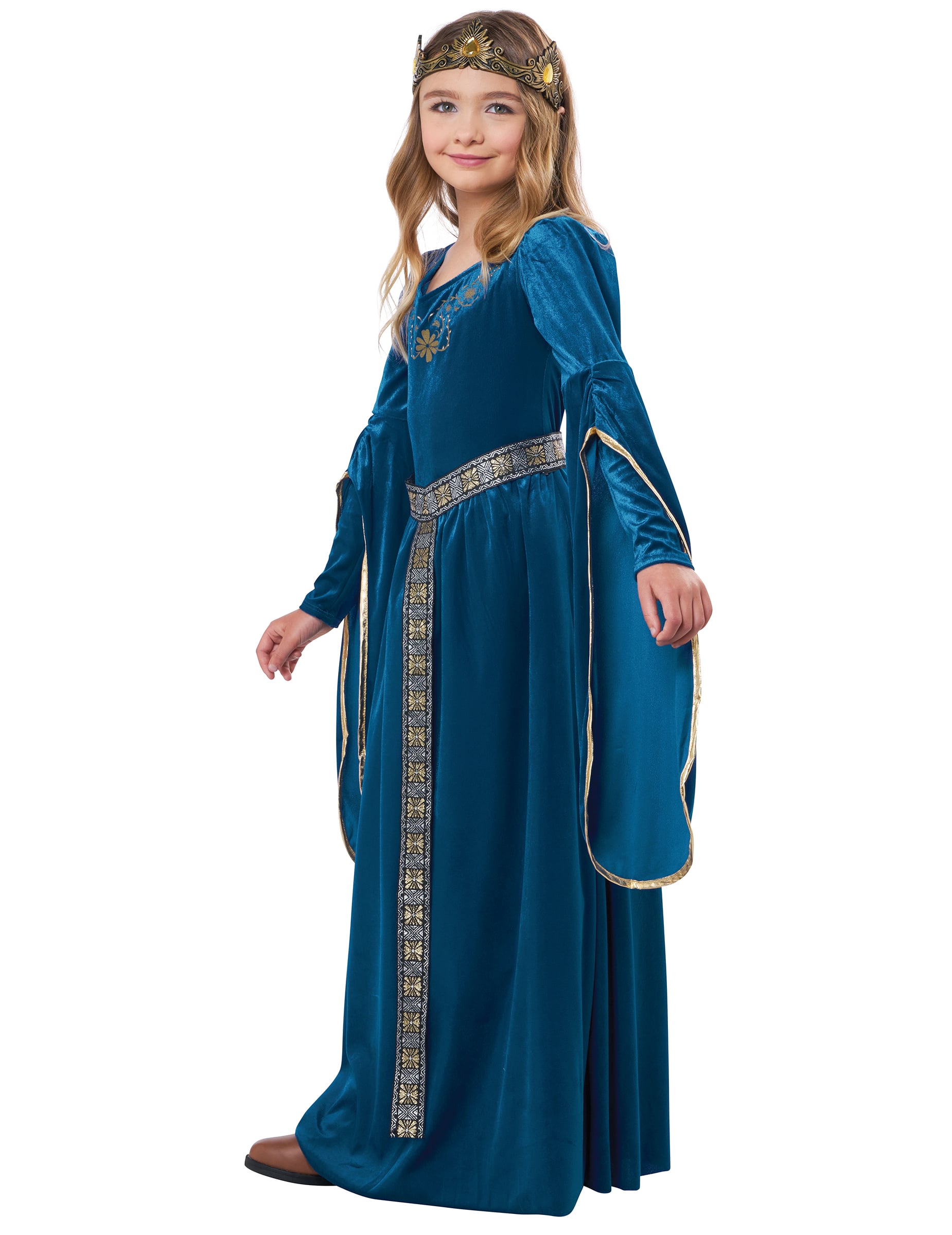 Vue de trois-quart du déguisement de princesse médiévale velours luxe
