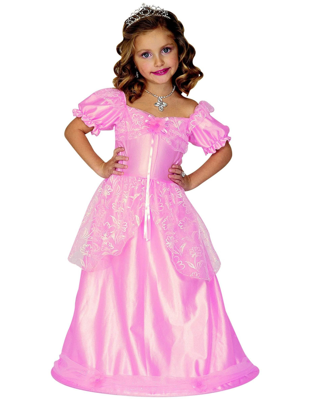 Déguisement de princesse aux manches bouffantes pour fille rose satiné