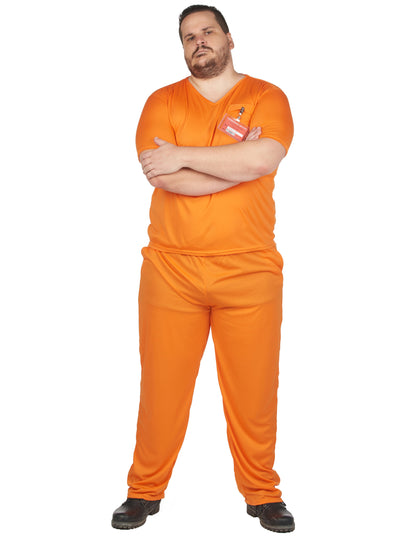 Vue d'ensemble avec bras croisés du déguisement de prisonnier pour adulte