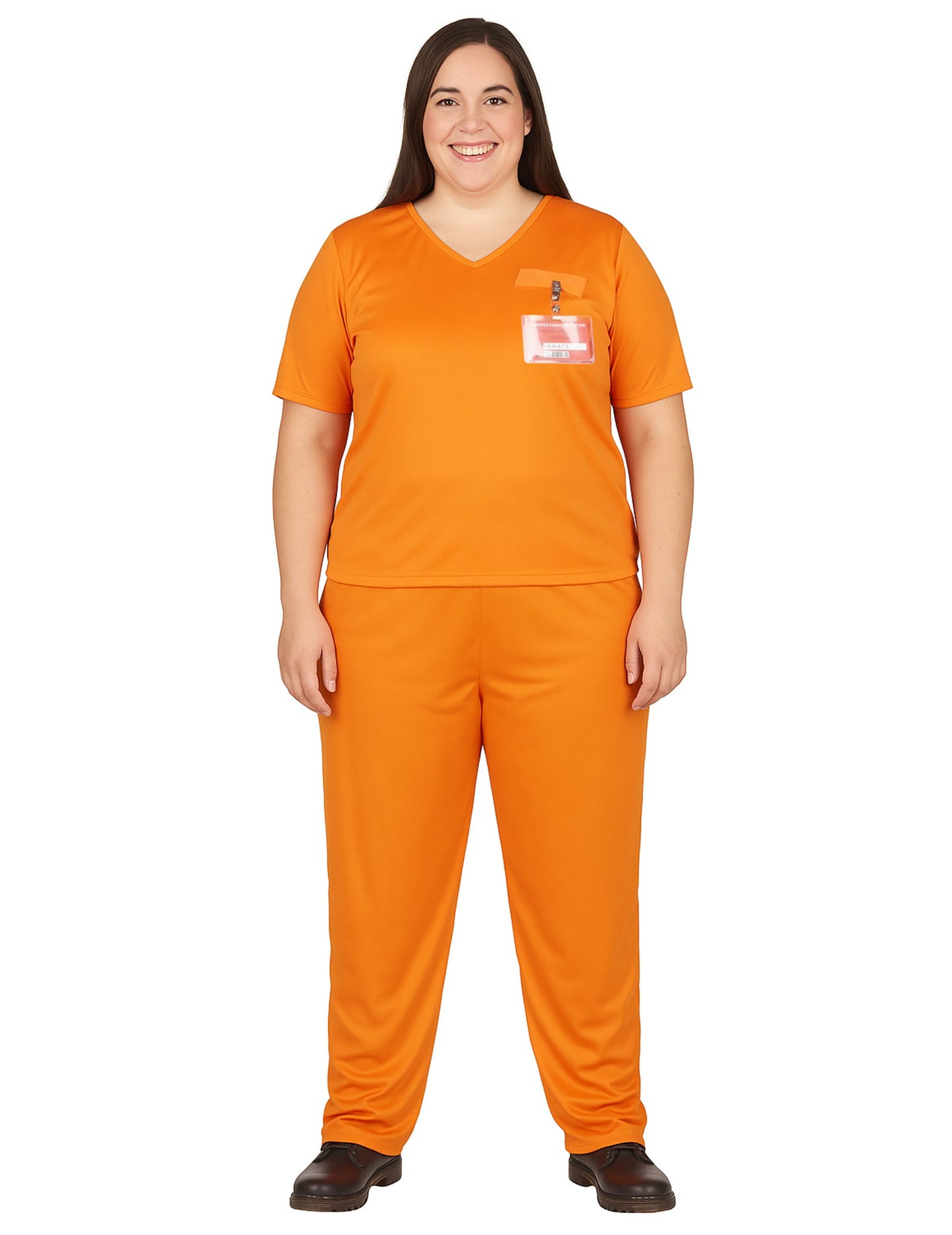 Vue de face en pied du déguisement de prisonnier pour adulte