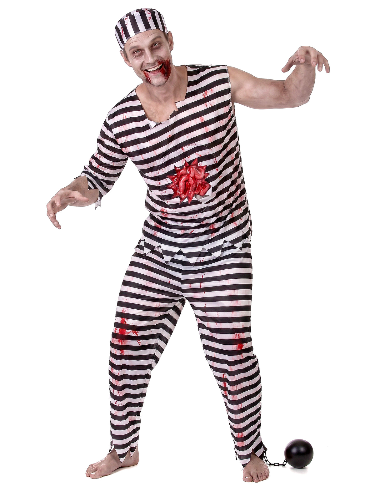 Zombie-Häftlingskostüm mit Riesenwunde aus Latex