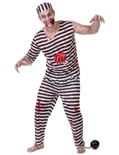 Zombie-Häftlingskostüm mit Riesenwunde aus Latex