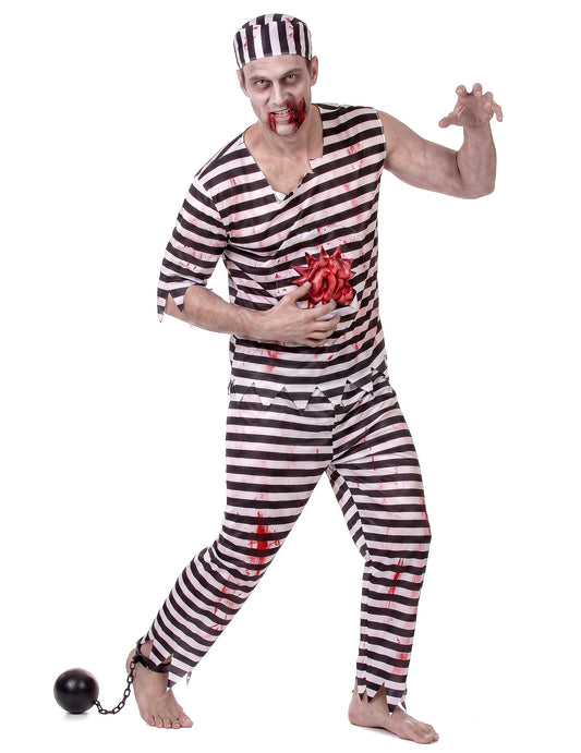 Zombie-Häftlingskostüm mit Riesenwunde aus Latex