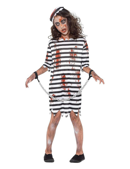 Vue de face du déguisement de prisonnière enchaînée zombie pour fille