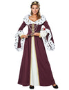 Déguisement de reine de conte de fées luxe pour femme bordeaux et blanc avec couronne