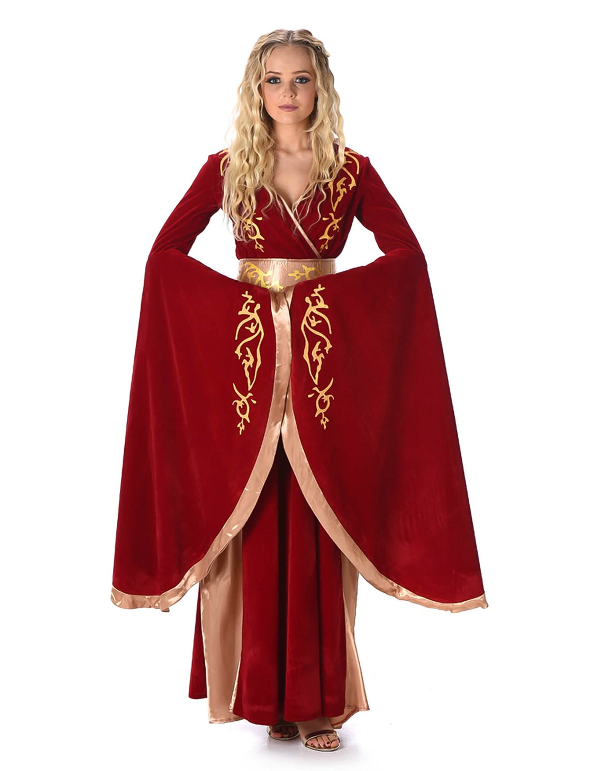 Déguisement reine médiévale pour femme rouge et or
