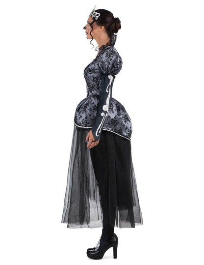 Vue de profil du déguisement reine squelette luxe pour femme