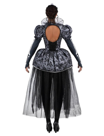 Vue de dos du déguisement reine squelette luxe pour femme