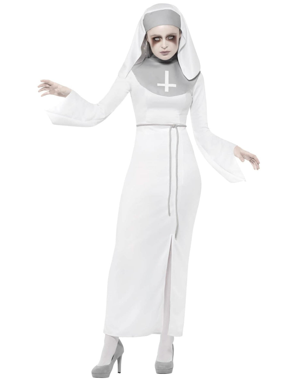 Vue de face du déguisement de religieuse possédée pour femme