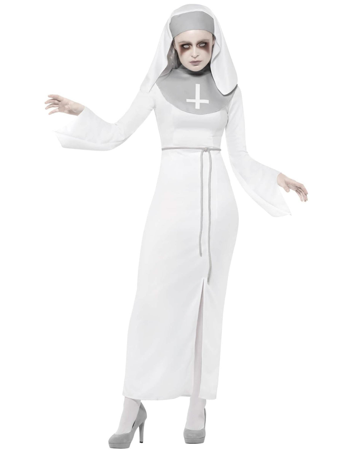 Vue de face du déguisement de religieuse possédée pour femme
