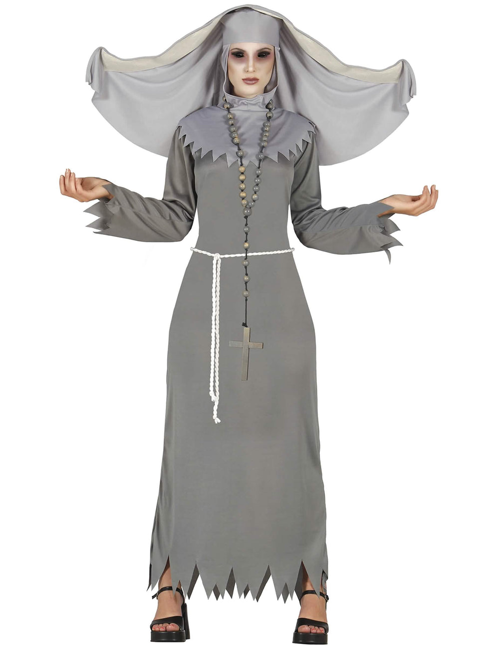 Besessene Nonnen-Verkleidung für Damen grau Halloween