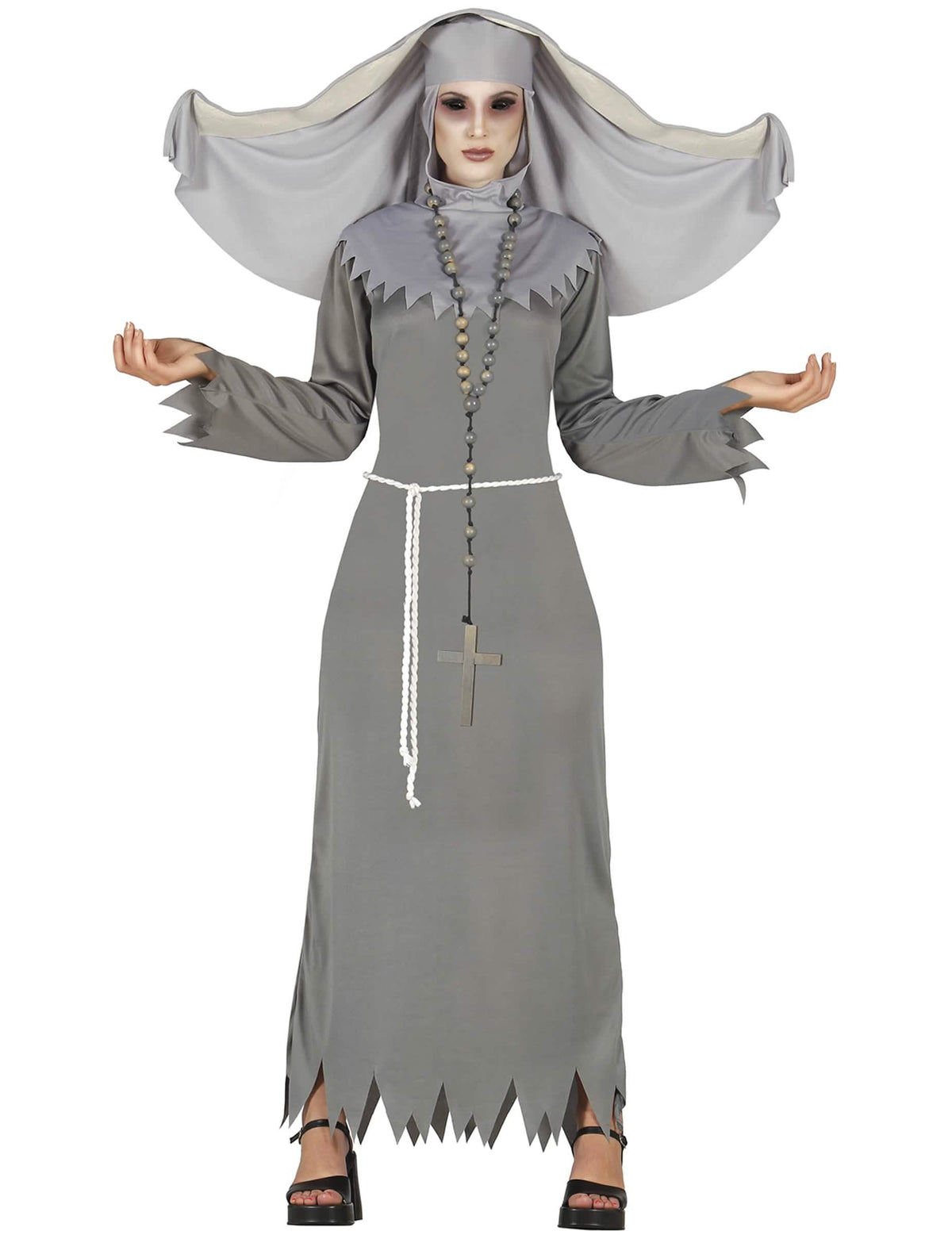 Besessene Nonnen-Verkleidung für Damen grau Halloween