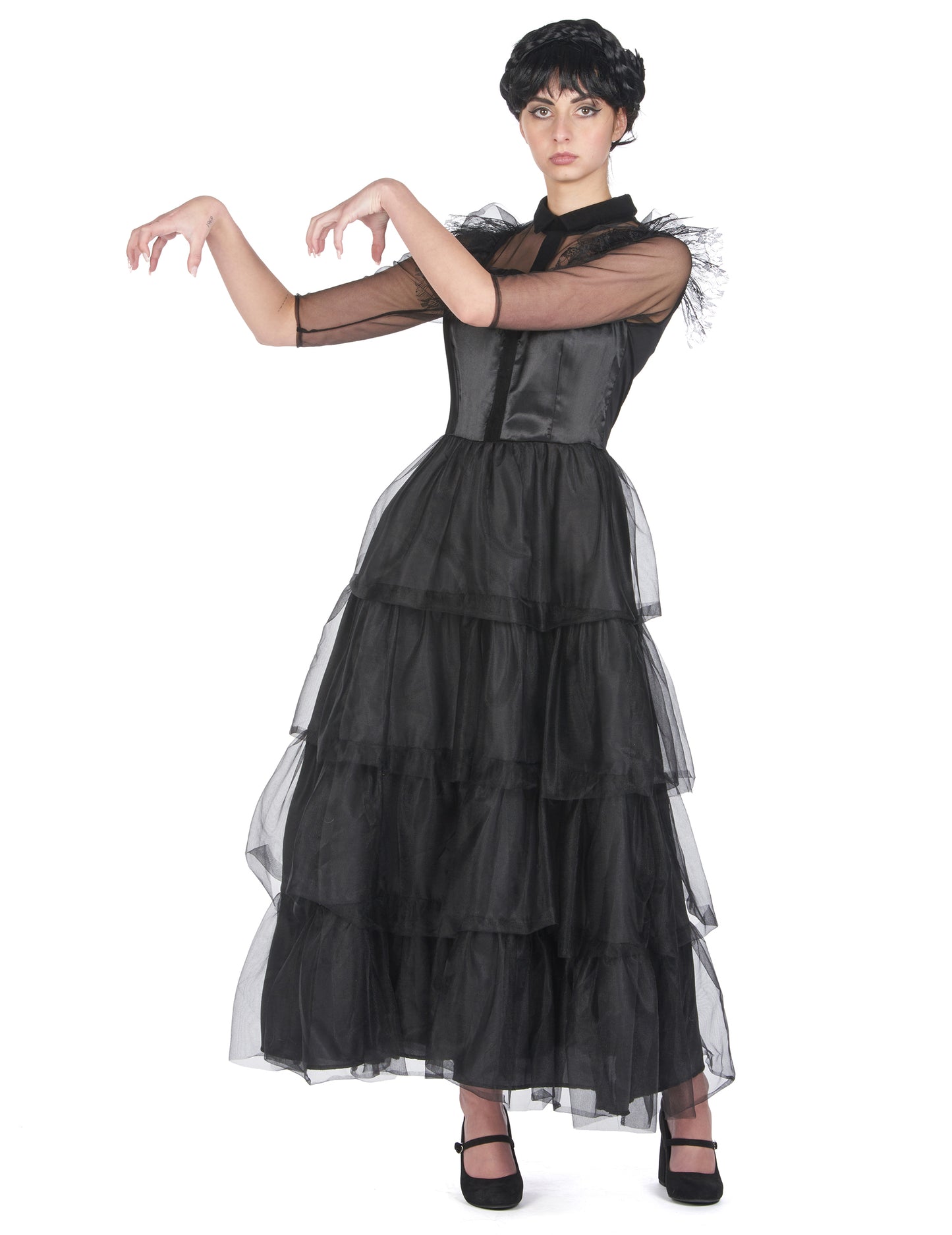 Vue de profil du déguisement robe de bal gothique pour femme