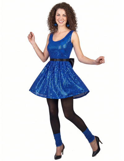Schickes Disco-Kleid mit Pailletten und Schleife blau