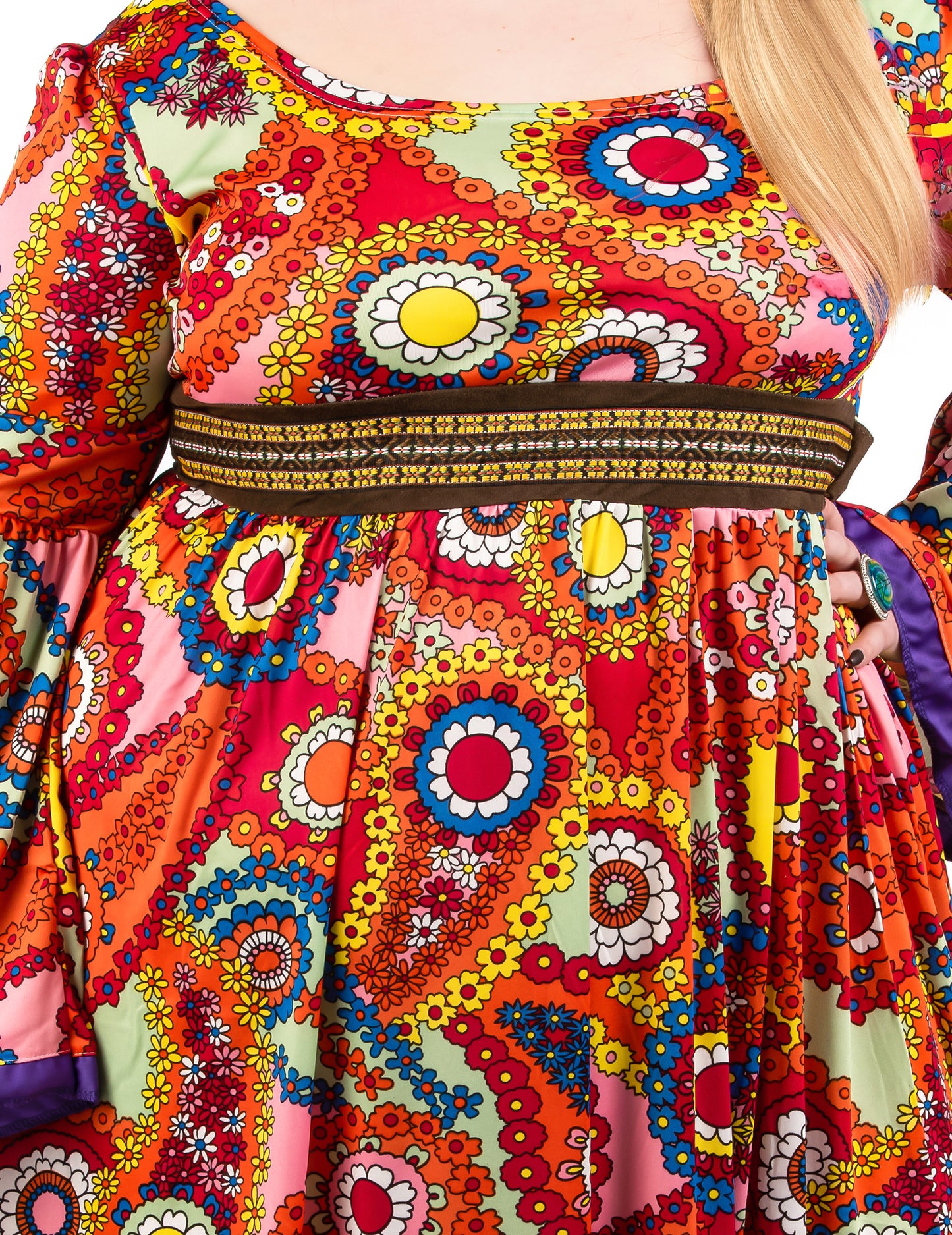 Schrilles Hippie-Damenkostüm in Übergröße 60er-Jahre bunt