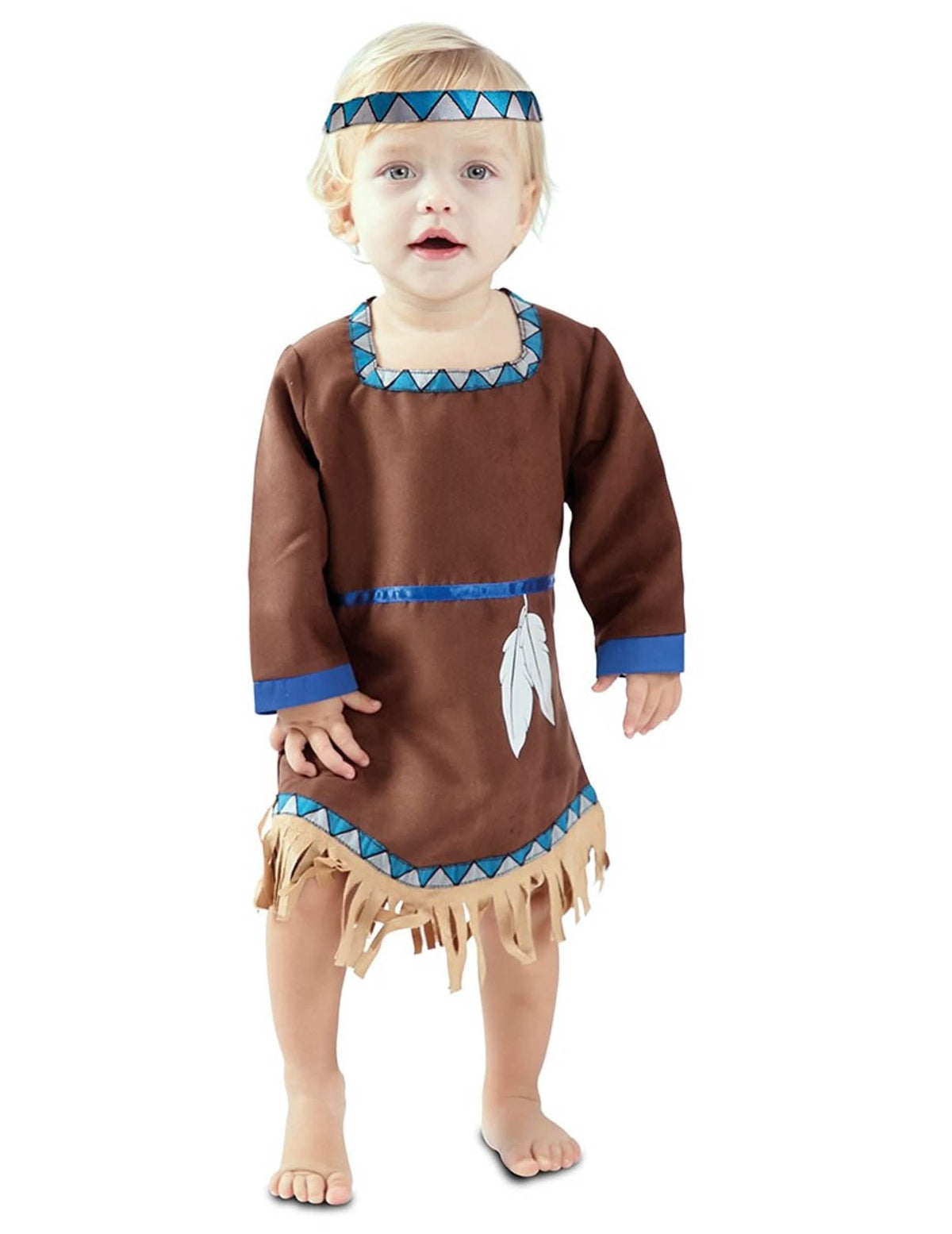 Verkleidungskleid kleine Indianerin für Baby Braun mit Fransen und Haarband