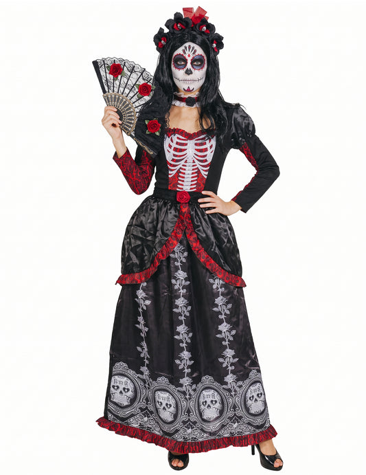 Mexikanische-Braut Halloween-Kostüm Tag der Toten schwarz-rot-weiß