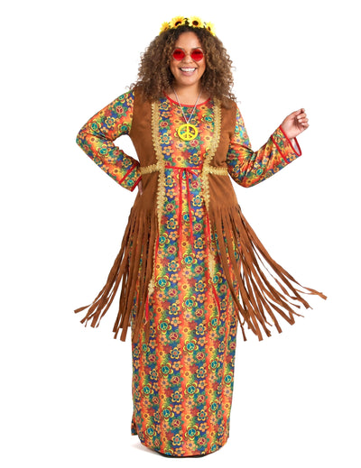 Langes Hippie-Kleid mit Fransen Plus Size für Damen