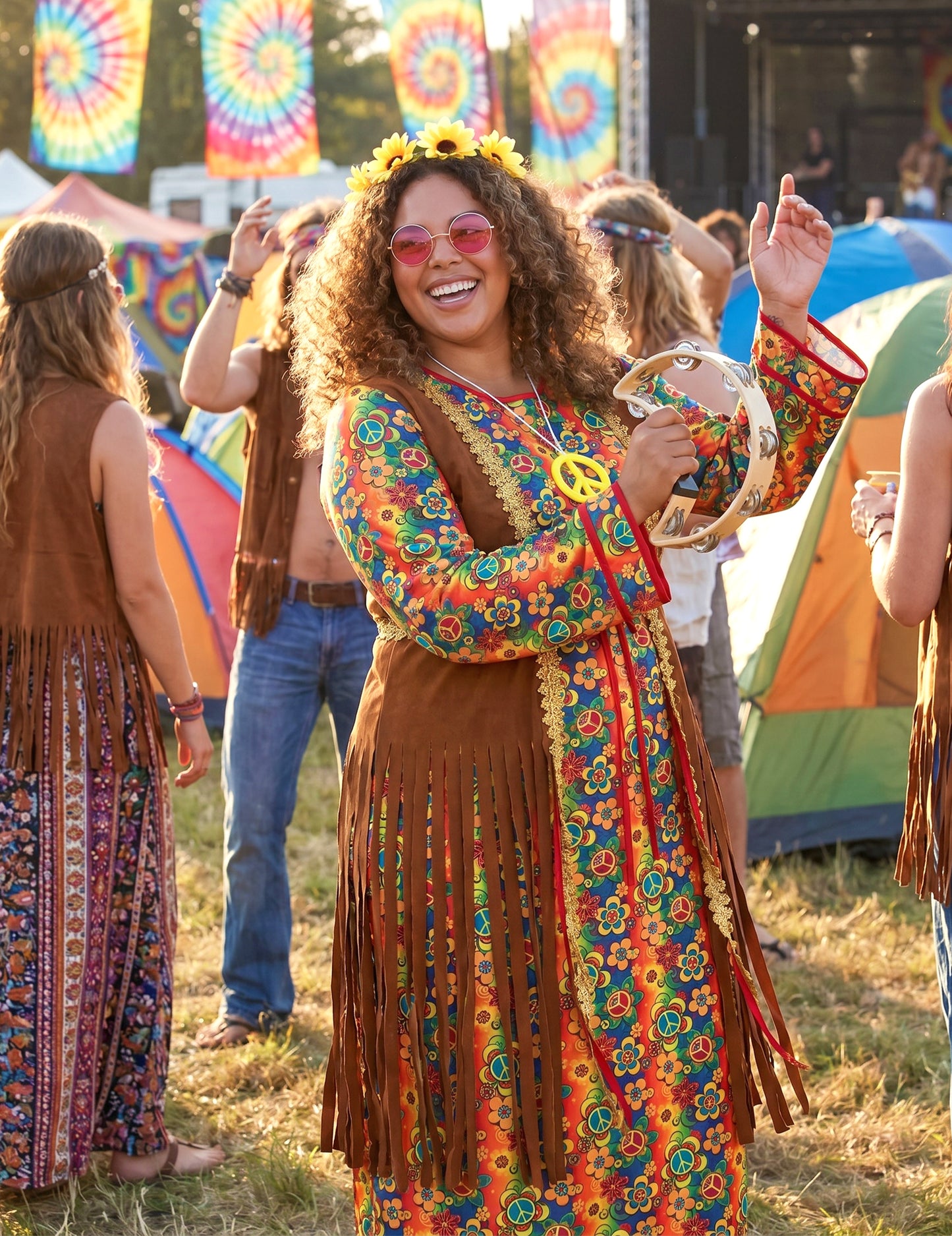 Langes Hippie-Kleid mit Fransen Plus Size für Damen