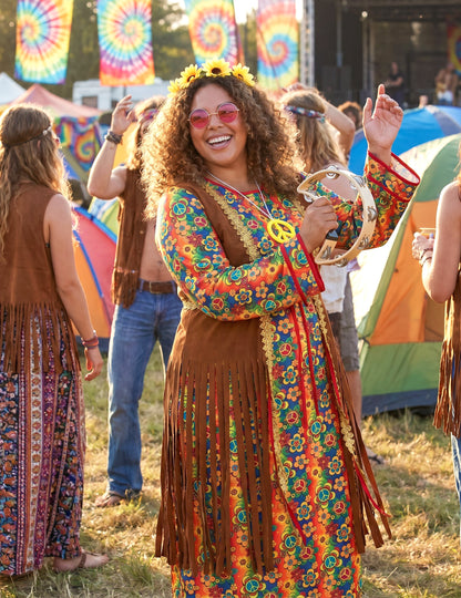 Langes Hippie-Kleid mit Fransen Plus Size für Damen