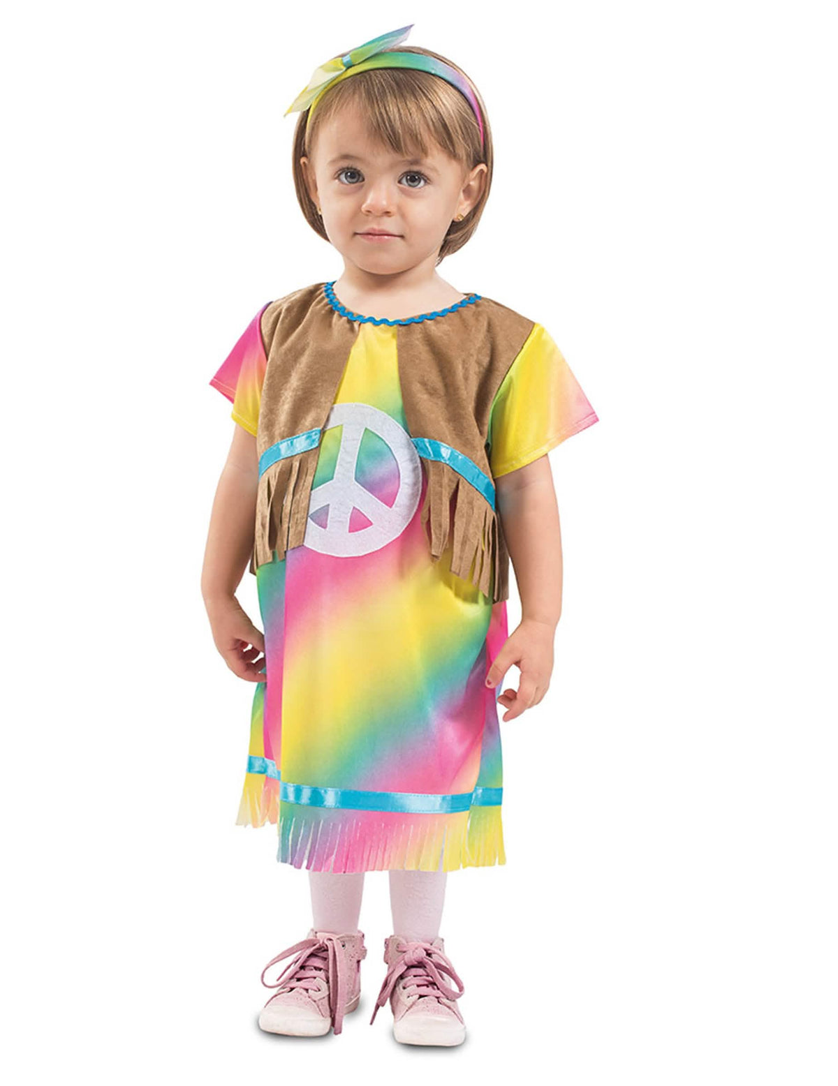 Hippie-Kleid-Kostüm für Baby Bunt mit Fransenweste