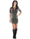 Déguisement robe Top Gun pour femme vert kaki avec écussons
