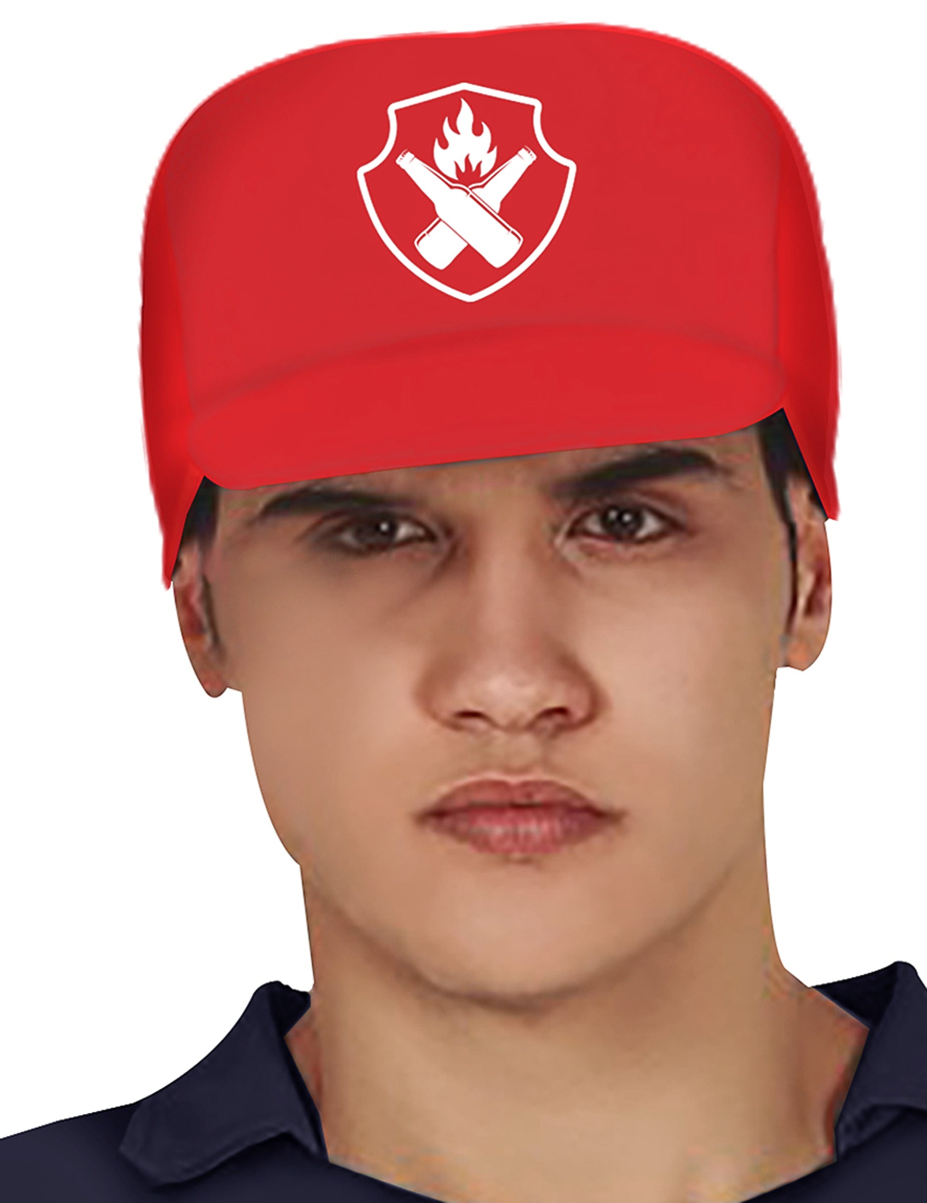 Gros plan sur la casquette rouge du déguisement sapeur pompette