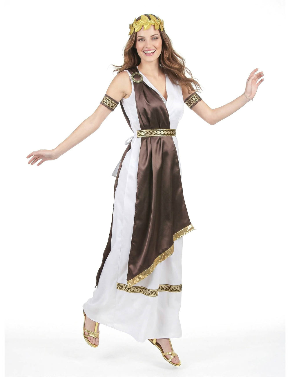 Vorderansicht des römischen Satin-Kostüms für Damen