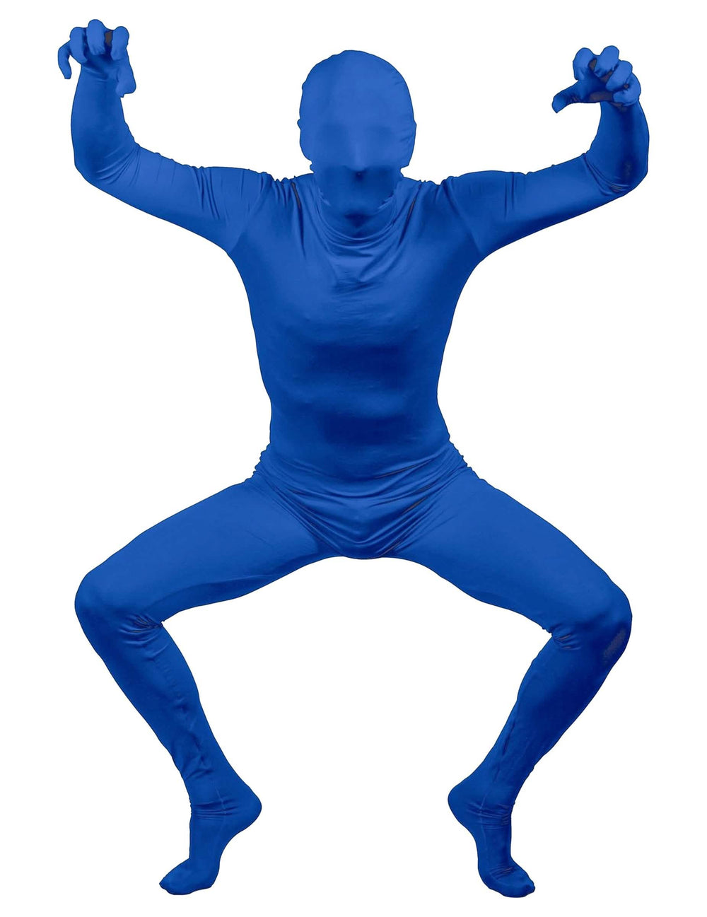 Vue de face en mouvement du déguisement seconde peau bleue