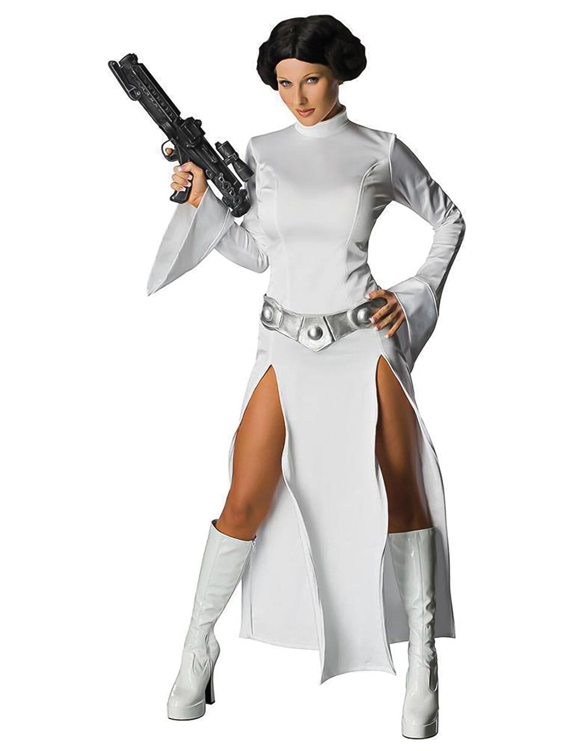 Vorderansicht mit Blaster des sexy Leia Prinzessin Star Wars Kostüms
